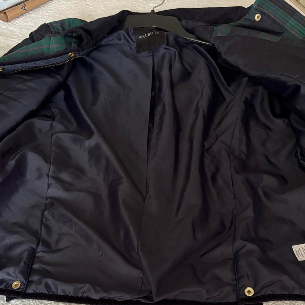 Sale-Talbots Green and Navy Quilted Plaid Puffer Jacket - Picture 11 of 11